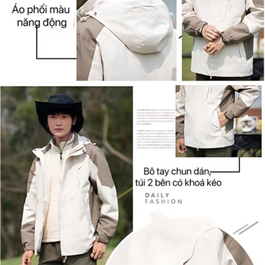 Áo khoác gió 2 lớp nam nữ VimMy phối màu, vải mềm phủ nano, cản gió, chống thấm nước – Giá chỉ 127.400₫