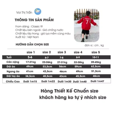 Áo khoác gió 2 lớp nhẹ cho bé trai 17-45kg - Phong cách thể thao CR7, giảm giá 23k 2