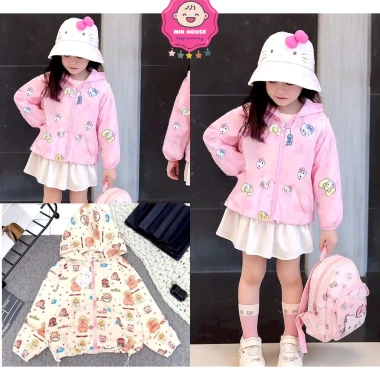 Áo khoác gió 2 lớp tràn hình Capy Mèo Hồng cho bé 22-46kg - Giá ưu đãi 179k
