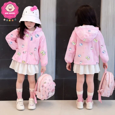 Áo khoác gió 2 lớp tràn hình Capy Mèo Hồng cho bé 22-46kg - Giá ưu đãi 179k