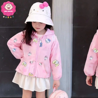 Áo khoác gió 2 lớp tràn hình Capy Mèo Hồng cho bé 22-46kg - Giá ưu đãi 179k