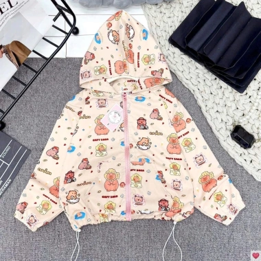 Áo khoác gió 2 lớp tràn hình Capy Mèo Hồng cho bé 22-46kg - Giá ưu đãi 179k