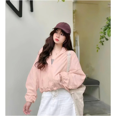 Áo khoác gió dù nữ 2 lớp croptop nhẹ kháng nước nhăn, thời thu đông XUZI 149k 4