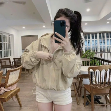 Áo khoác gió dù nữ 2 lớp croptop nhẹ kháng nước nhăn, thời thu đông XUZI 149k 8