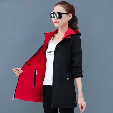 Áo Khoác Gió Hai Mặt Dáng Rộng Cỡ Vừa Thời Trang Xuân Thu Hàn Quốc Nữ