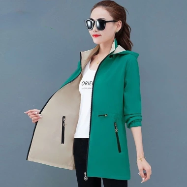 Áo Khoác Gió Hai Mặt Dáng Rộng Cỡ Vừa Thời Trang Xuân Thu Hàn Quốc Nữ