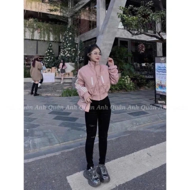 Áo khoác gió nữ 2 lớp lót lông dày dặn, kẻ sọc thể thao croptop, kháng nước cản gió - 128k 5