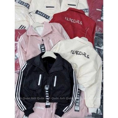 Áo khoác gió nữ 2 lớp lót lông dày dặn, kẻ sọc thể thao croptop, kháng nước cản gió - 128k 8