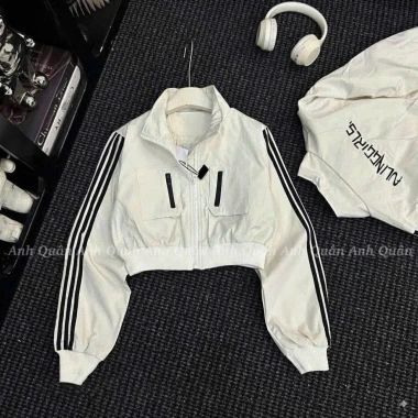 Áo khoác gió nữ 2 lớp lót lông dày dặn, kẻ sọc thể thao croptop, kháng nước cản gió - 128k 9