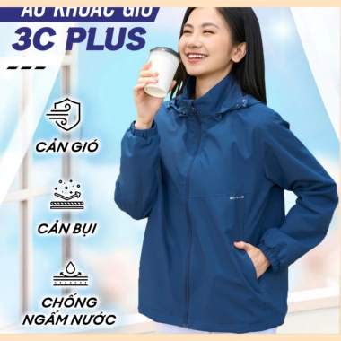Áo khoác gió nữ 2 lớp lót lưới 3C Plus-Dokyji, vải trắng bạc, chống nước và gió cao cấp 150.000₫