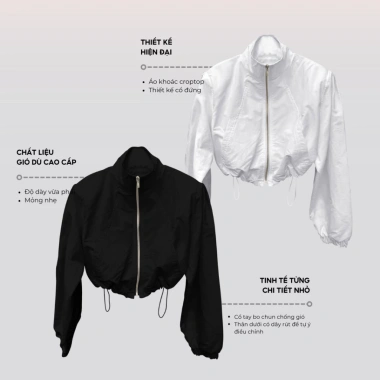 Áo khoác gió thể thao nữ Whitewhy Croptop tay dài, mỏng nhẹ, chống gió - 239k 2