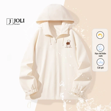 Áo khoác gió unisex 2 lớp JOLI Teddy Mini mũ cao cấp, chống nước, chống nắng, form rộng 3