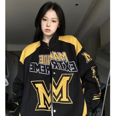 Áo khoác Hip Hop Retro 2.025 màu sắc tương phản, cổ đứng, bông tai kẹp, phong cách đường phố, xe máy 10 Áo khoác Hip Hop Retro 2.025 màu sắc tương phản, cổ đứng, bông tai kẹp, phong cách đường phố, xe máy 10