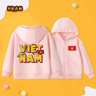 Áo khoác hoodie bé trai trẻ em dây kéo đơn giản, dễ thương, có túi, in hình Việt Nam - Giá ưu đãi 250k 2