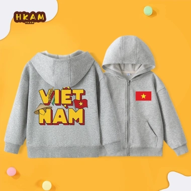 Áo khoác hoodie bé trai trẻ em dây kéo đơn giản, dễ thương, có túi, in hình Việt Nam - Giá ưu đãi 250k 3