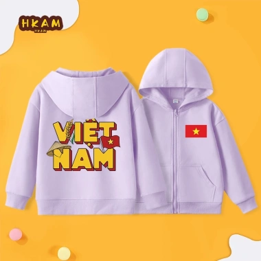 Áo khoác hoodie bé trai trẻ em dây kéo đơn giản, dễ thương, có túi, in hình Việt Nam - Giá ưu đãi 250k 4