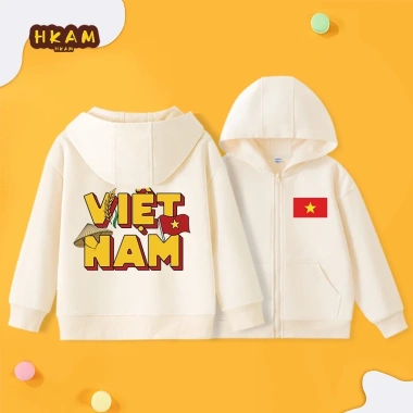 Áo khoác hoodie bé trai trẻ em dây kéo đơn giản, dễ thương, có túi, in hình Việt Nam - Giá ưu đãi 250k 5