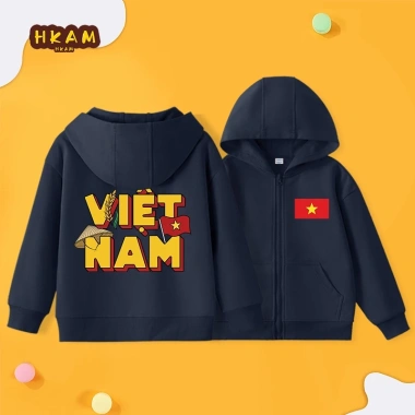 Áo khoác hoodie bé trai trẻ em dây kéo đơn giản, dễ thương, có túi, in hình Việt Nam - Giá ưu đãi 250k 6