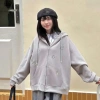 Áo khoác hoodie zip nữ họa tiết thêu Happy Cat cute, nữ tính, đa phong cách 5