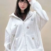 Áo khoác hoodie zip nữ họa tiết thêu Happy Cat cute, nữ tính, đa phong cách 6