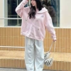 Áo khoác hoodie zip nữ họa tiết thêu Happy Cat cute, nữ tính, đa phong cách 7