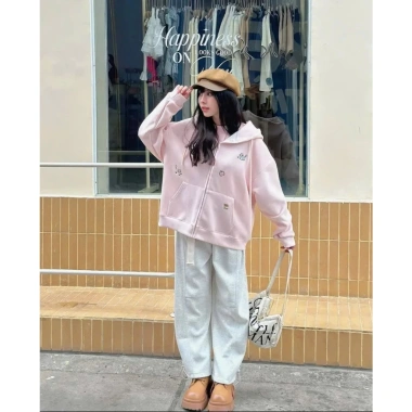 Áo khoác hoodie zip nữ họa tiết thêu Happy Cat cute, nữ tính, đa phong cách 8