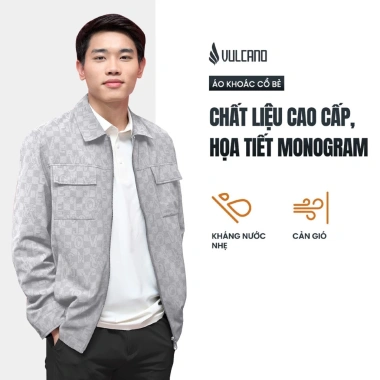 Áo khoác jacket nam cổ bẻ Vulcano monogram polyester cao cấp - Giá ưu đãi 1.399.000₫