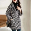 Áo khoác kẻ sọc xuân thu len pha trộn tweed blazer nữ, phong cách Hàn Quốc, dài tay, bán mùa thu, giảm 18% 2
