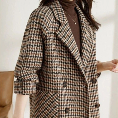 Áo khoác kẻ sọc xuân thu len pha trộn tweed blazer nữ, phong cách Hàn Quốc, dài tay, bán mùa thu, giảm 18%