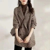 Áo khoác kẻ sọc xuân thu len pha trộn tweed blazer nữ, phong cách Hàn Quốc, dài tay, bán mùa thu, giảm 18% 10