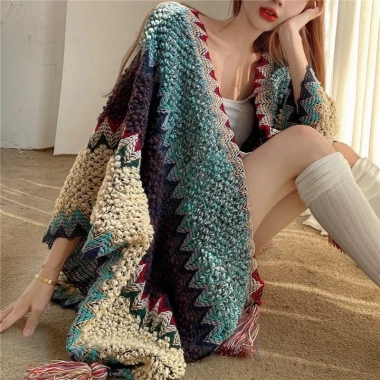 Áo Khoác Khăn Đan Thổ Cẩm Du Lịch Siêu Hottrend - Giá 165k Giảm Đến 207.9k 9