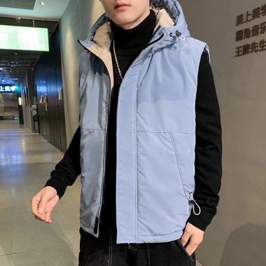 Áo khoác không tay có mũ trùm đầu, cổ đứng, cotton dày giữ ấm cho nam nữ, giá 405.435₫ 3