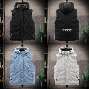 Áo khoác không tay có mũ trùm đầu, cổ đứng, cotton dày giữ ấm cho nam nữ, giá 405.435₫ 6