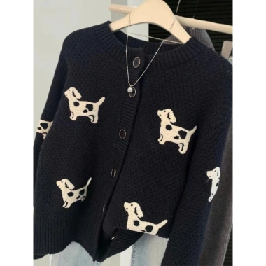 Áo khoác len cardigan dài tay họa tiết chú cún QCCC loại 1, chỉ 19.9k
