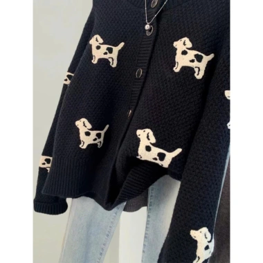 Áo khoác len cardigan dài tay họa tiết chú cún QCCC loại 1, chỉ 19.9k