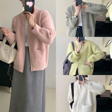 Áo khoác len cardigan dệt kim khóa kéo dày mịn phong cách Hàn Quốc Big Size SP50 Giá 219k