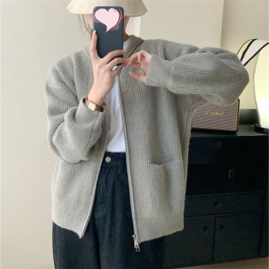 Áo khoác len cardigan dệt kim khóa kéo dày mịn phong cách Hàn Quốc Big Size SP50 Giá 219k