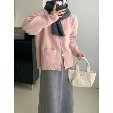 Áo khoác len cardigan dệt kim khóa kéo dày mịn phong cách Hàn Quốc Big Size SP50 Giá 219k