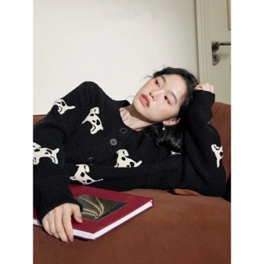 Áo khoác len cardigan họa tiết chú cún QCCC Len dày dặn KUNKUN SP364 giảm giá 2