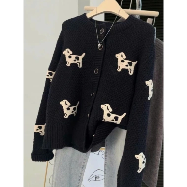 Áo khoác len cardigan họa tiết chú cún QCCC Len dày dặn KUNKUN SP364 giảm giá 6