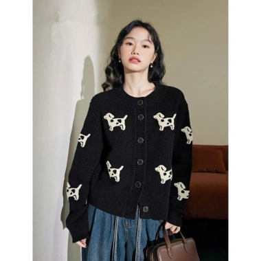 Áo khoác len cardigan họa tiết chú cún QCCC Len dày dặn KUNKUN SP364 giảm giá 8