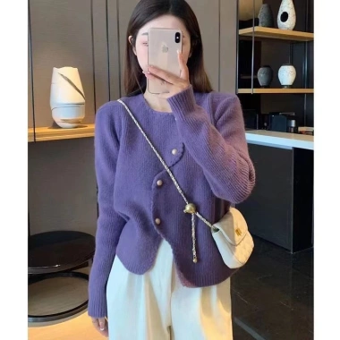 Áo khoác len dệt kim tweed cardigan nữ dài tay Hàn Quốc Big Size NGOMINH SP58