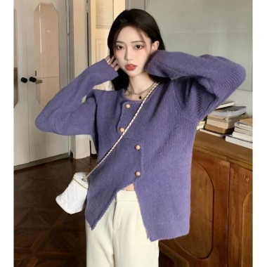 Áo khoác len dệt kim tweed cardigan nữ dài tay Hàn Quốc Big Size NGOMINH SP58