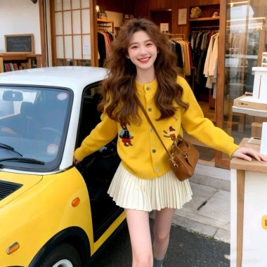 Áo khoác len thêu gấu hoạt hình dáng rộng - Cardigan dệt kim thời trang thu đông, 290.000₫ 5