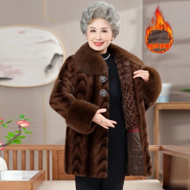 Áo khoác lông chồn cao cấp cho mẹ trung niên – ấm áp mùa đông, giữ nhiệt tốt