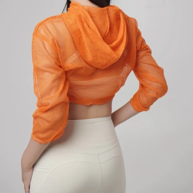 Áo khoác lưới croptop thể thao nữ UNIQ - tay dài, mũ, thoáng khí, 148k 3