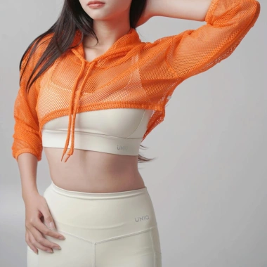 Áo khoác lưới croptop thể thao nữ UNIQ - tay dài, mũ, thoáng khí, 148k 4