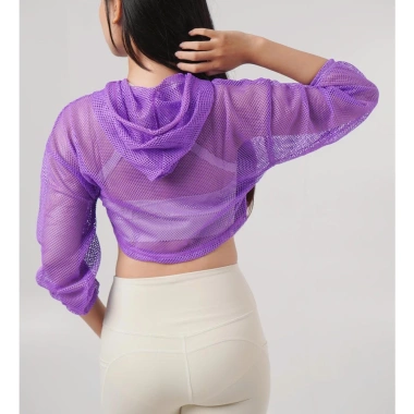 Áo khoác lưới croptop thể thao nữ UNIQ - tay dài, mũ, thoáng khí, 148k 5