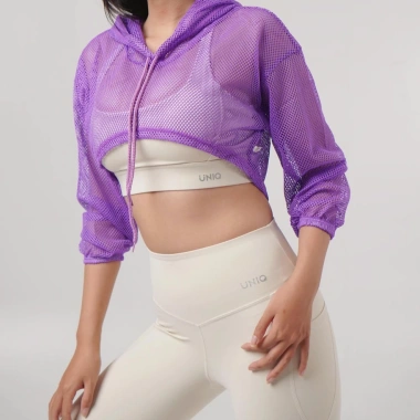 Áo khoác lưới croptop thể thao nữ UNIQ - tay dài, mũ, thoáng khí, 148k 6