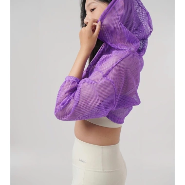 Áo khoác lưới croptop thể thao nữ UNIQ - tay dài, mũ, thoáng khí, 148k 7